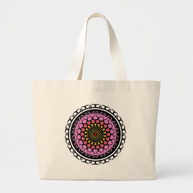 Blommande Mandala Sömlöst Mönster Rosa Aura Omlopp Jumbo Tygkasse (Framsidan)