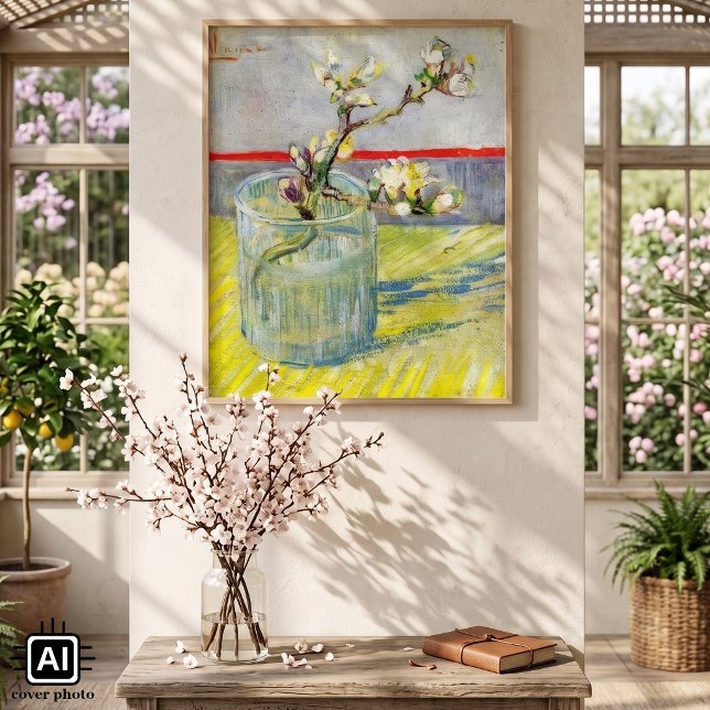 Blommande mandelgren av Vincent van Gogh Poster (Blossoming Almond Branch in a Glass by Vincent van Gogh is a vintage post impressionism painting.)