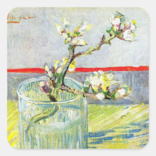 Blommande mandelgren på kvist av Vincent van Gogh Fyrkantigt Klistermärke