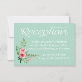 Blommande mintgrön mottagning rosa blommor bröllop inbjudningar