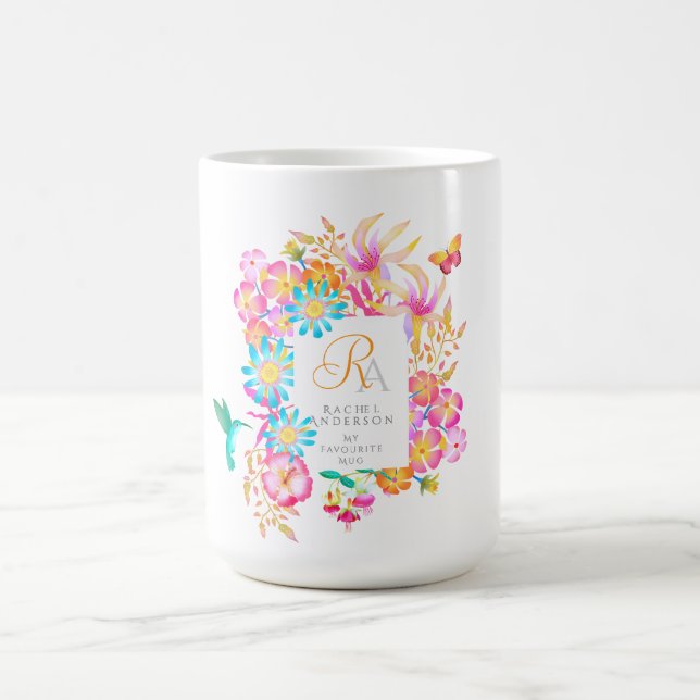 Blommande Mystisk Blommig Monogram Vit  Kaffemugg (Center)