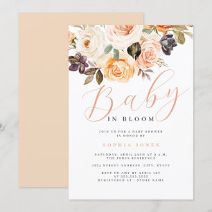 Blommande Peach Baby i Bloom Baby Shower Inbjudningar