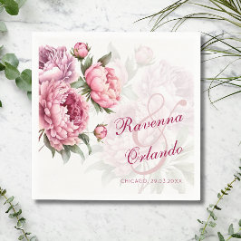 Blommande Peony Botanisk Romantik Konst Bröllop Pappersservett