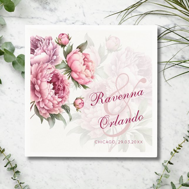 Blommande Peony Botanisk Romantik Konst Bröllop Pappersservett (Skapare uppladdad)