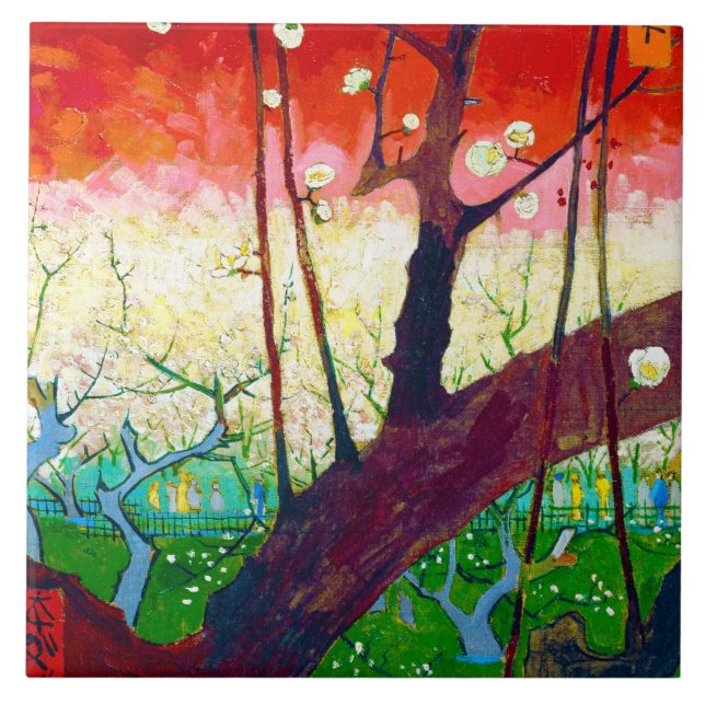 Blommande plommonträd (efter Hiroshige), Van Gogh Kakelplatta (Framsidan)