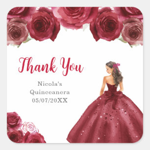 Blommande prinsessa i röda klänningen Quinceanera Fyrkantigt Klistermärke