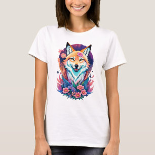 Blommande Räv T-Shirt Färgglad Söt Räv Grafik