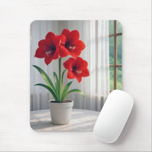Blommande röd amaryllis musmatta