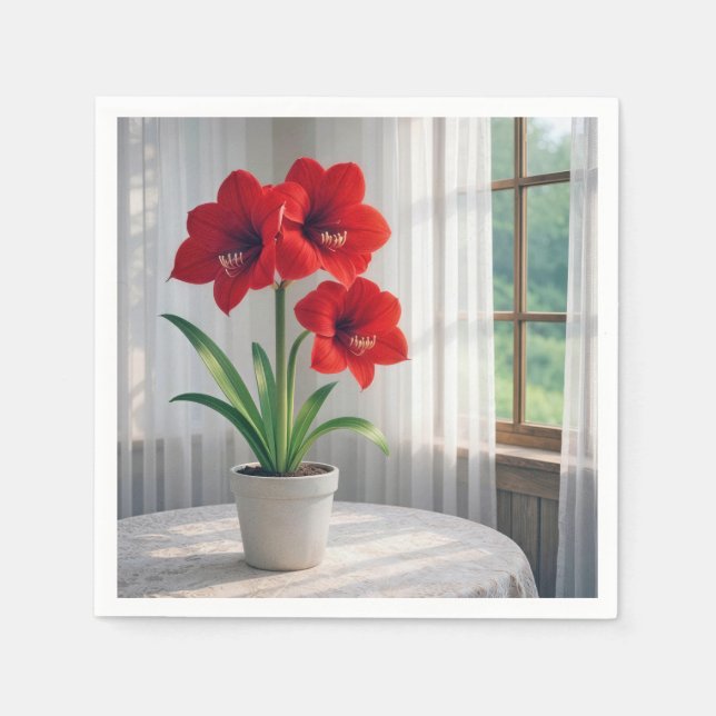 Blommande röd amaryllis  pappersservett (Framsidan)