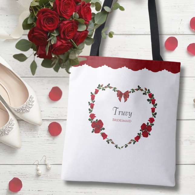 Blommande röd ros brudtärna-gåva tygkasse (The perfect bridesmaid proposal gift for a romantic southern-style wedding.)