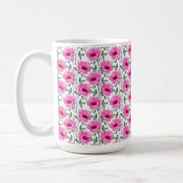 Blommande röda rosor Mönster-55501 Kaffemugg (Vänster)