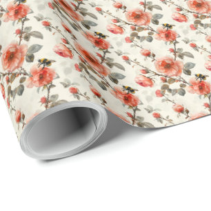 Blommande ros med humla botaniskt presentpapper