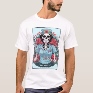 Blommande Ros Skelett Sjuksköterska Tarotkort Hall T Shirt