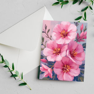 Blommande Rosa Akvarell Blomma Röda Målad Kort