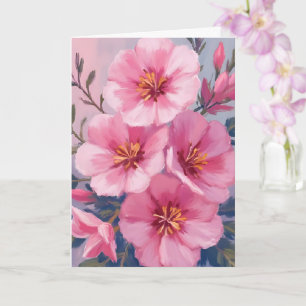Blommande Rosa Akvarell Blommor Röda Målad Kort