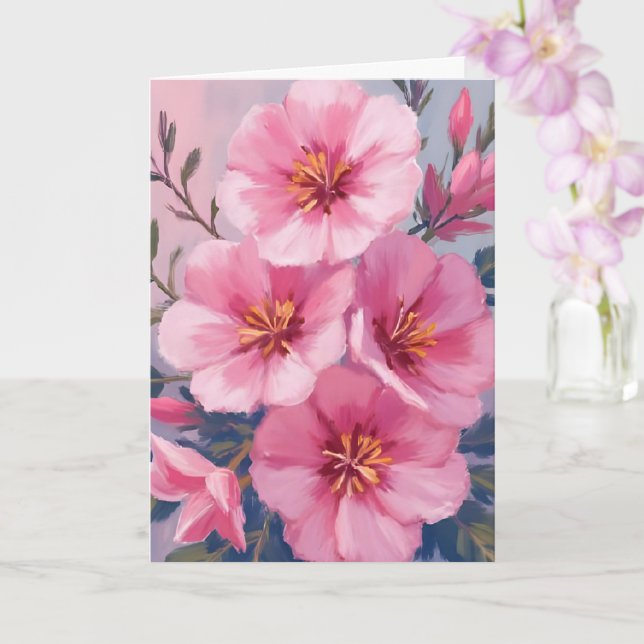 Blommande Rosa Akvarell Blommor Röda Målad Kort (Orkide)