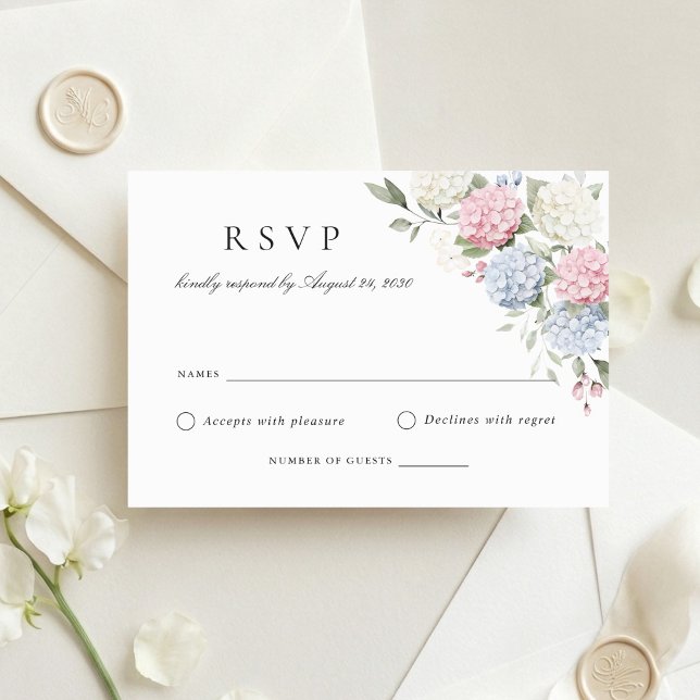 Blommande rosa blå hortensia bröllop RSVP-kort Inbjudningar (Skapare uppladdad)