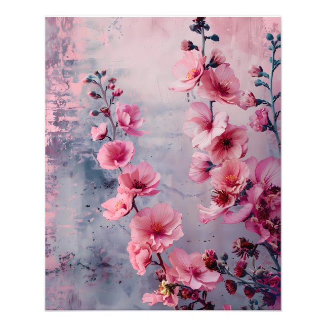 Blommande rosa blommor fototryck (Framsidan)