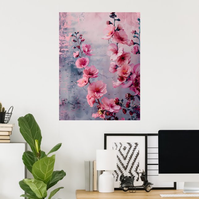 Blommande rosa blommor poster (Hemmakontoret)