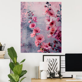 Blommande rosa blommor poster