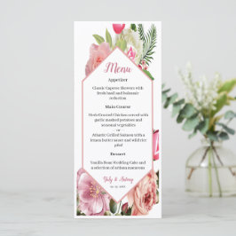 Blommande Rosa Blomster Sexhörning Matsalsservis Meny