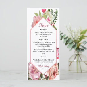 Blommande Rosa Blomster Sexhörning Matsalsservis Meny