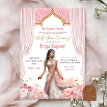 Blommande Rosa Brun Indisk Flickas Halv Saree Cere