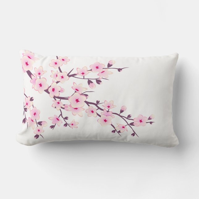 Blommande rosa körsbärsblommor lumbarkudde (Framsida)