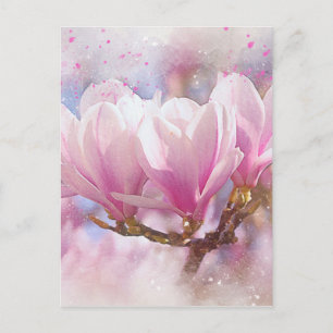 Blommande rosa lila magnolia - vårblomma vykort
