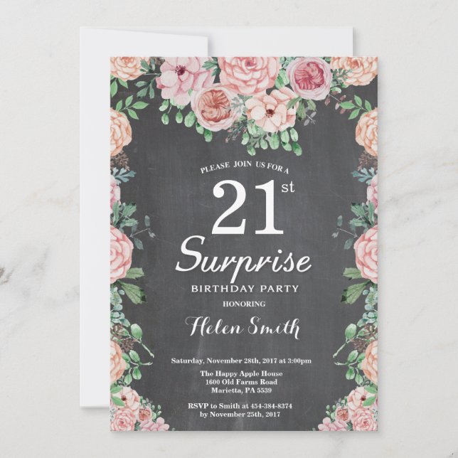 Blommande rosa peonior överraskar 21-årsdag inbjudningar (Framsida)