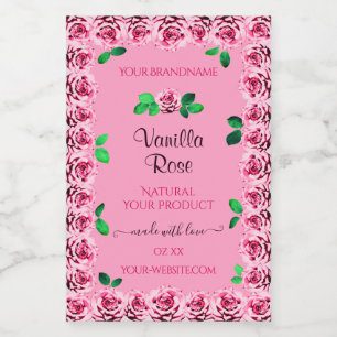 Blommande rosa produktpaketetiketter Rosor i blomn Mat Etikett
