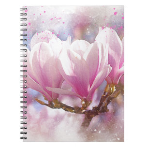Blommande rosa purpur magnolia - vårblomma anteckningsbok