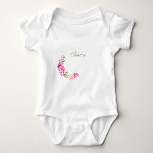 Blommande Rosa Ros Personnamn T Shirt (Framsida)