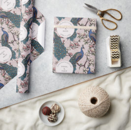Blommande rosafärgad påfågelspapper för förlovning presentpapper
