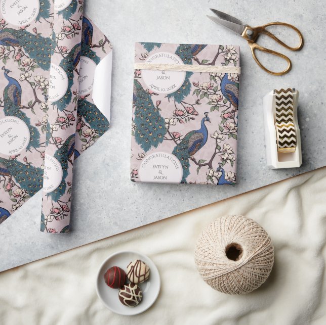 Blommande rosafärgad påfågelspapper för förlovning presentpapper (Hantverk)
