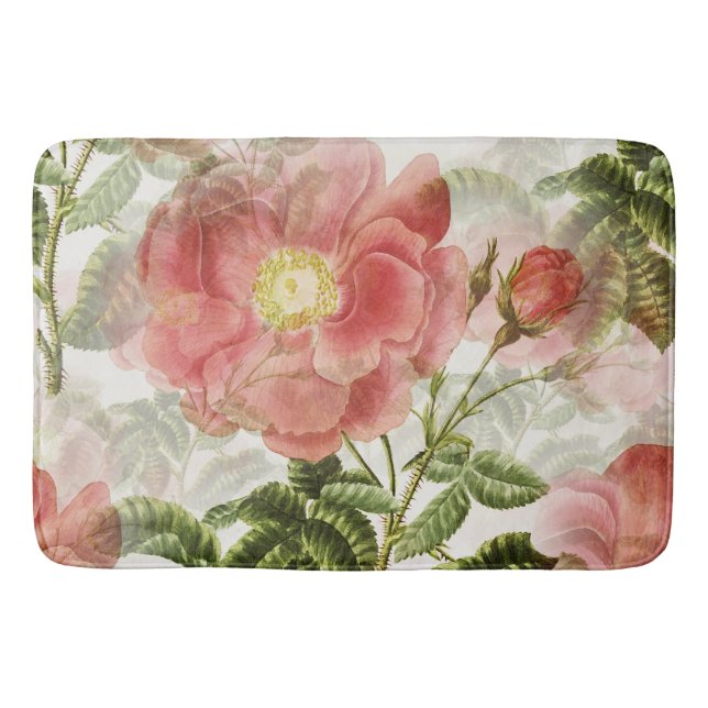 Blommande Rosblommor Vintage Baddrukmatta Badrumsmatta (Framsidan)