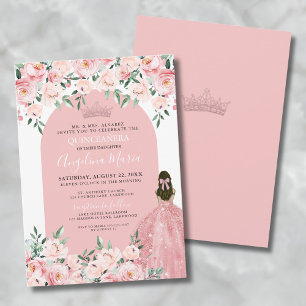 Blommande Rosrod Quinceanera Inbjudningar