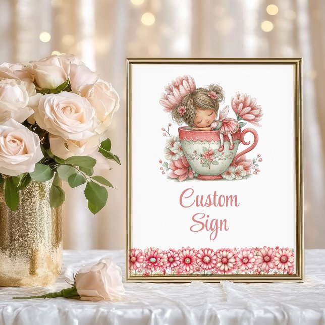Blommande Sagoflicka Rodnad Pastell Födelsedag Anp Poster (Floral Fairy Girl Blush Pastel Birthday Custom Sign)