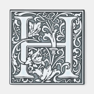 blommande silver-monogram - H Magnet