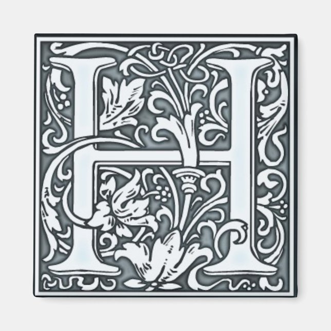blommande silver-monogram - H Magnet (Framsidan)