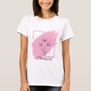 Blommande själ - minimalistisk blomlinjekonst blom t shirt