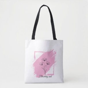 Blommande själ - minimalistisk blomlinjekonst blom tygkasse