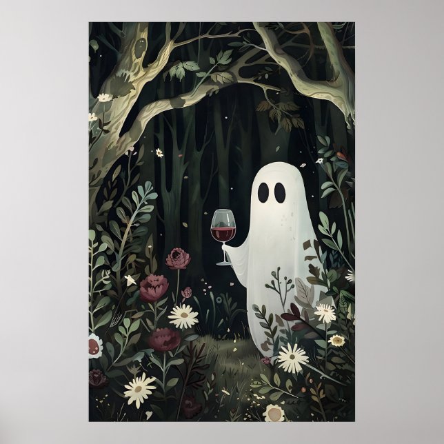 Blommande spöke med glas vin i en mystisk poster (Framsidan)
