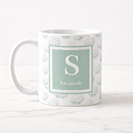 Blommande Teal Hortensia Monogram Kaffemugg