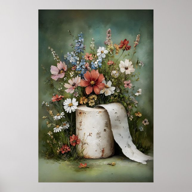 Blommande toalettpappersrulletryck, Botanisk badru Poster (Framsidan)