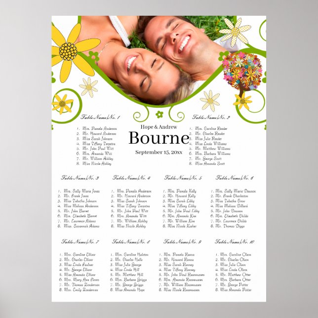 Blommande Träd Sittplatskarta 10 Bord Poster (Framsidan)