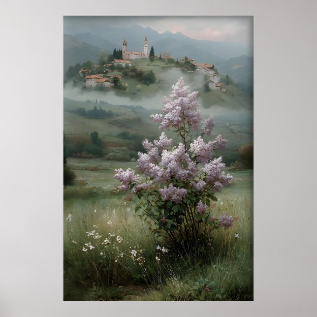 Blommande Träd Syren Tryck, Antik Vår Fält Poster (Framsidan)