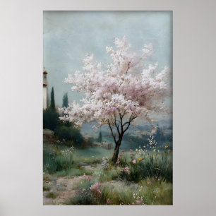 Blommande Träd Tryck, Antik Vårfält Poster