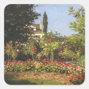 Blommande trädgård i Sainte Adresse av Claude Mone Fyrkantigt Klistermärke