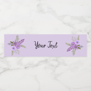 Blommande Violett Lavendel Akvarell Vattenflaskor Etikett